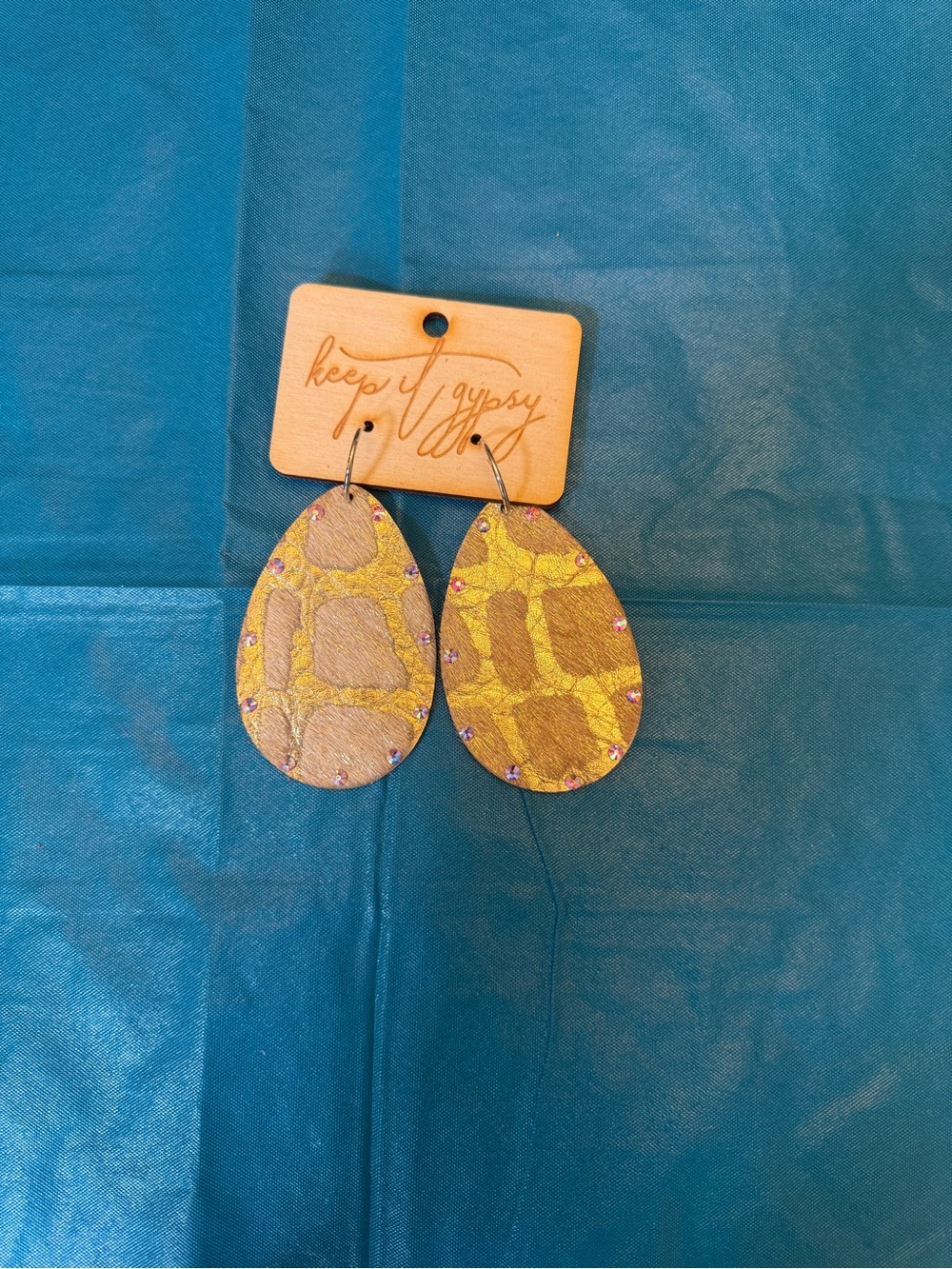 Keep It Gypsy Teardrop Animal Print Earrings - Gold and Brown